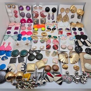 Lot of Earrings 75+ Assorted Pairs Colorful Set Studs & Clip On Vintage Modern